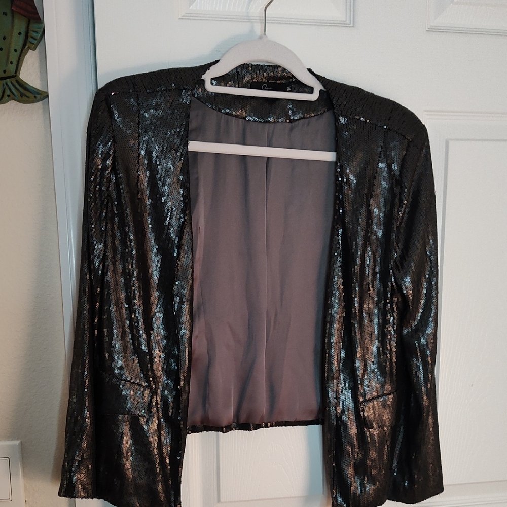 Aqua Shimmering Black Sequin Blazer